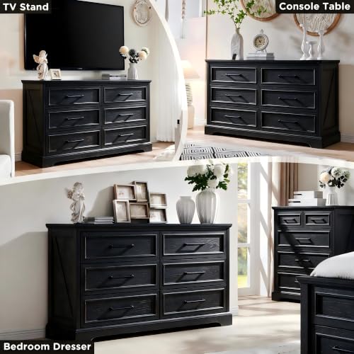 52" Wide Farmhouse 6 Drawer Dresser for Bedroom