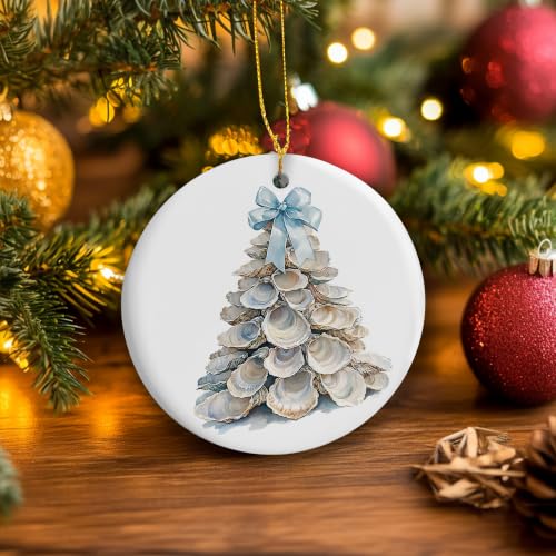 Blue Coastal Ocean Shell Tree Christmas Ceramic Ornament Gifts