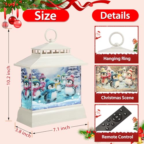 Christmas Snow Globe Lantern Water Glittering Lantern with 8 Songs & 6H Timer Romote Control Christmas Snow Globes USB & Battery Operated for Christmas Festival Decorations Gifts