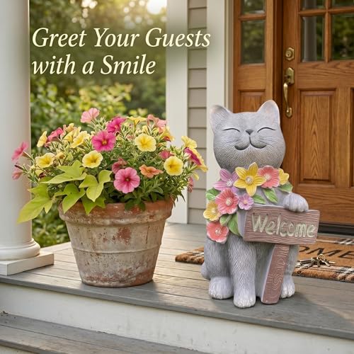 Solar Cat Garden Statue for Outdoor Decor