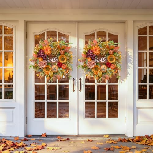 Fall Wreaths for Front Door 24 Inch Autumn Wreath with Sunflowers