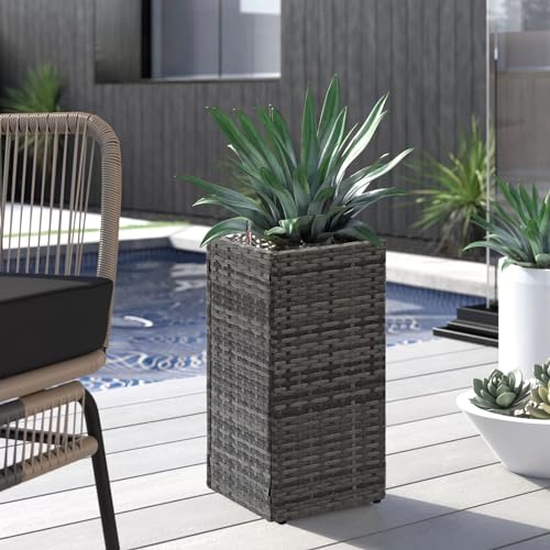 Set of 2 Tall Planters for Outdoor Plants Handmade 24'' Wicker Tall Square Planter Box with Removable Liners Modern Planter for Indoor Outdoor Garden Patio Front Porch (2 Count)