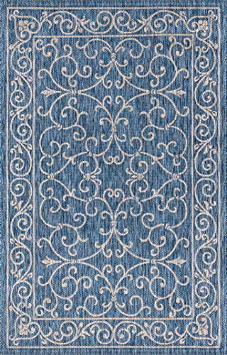 Vintage Filigree Indoor Outdoor Area Rug 9X12 Navy