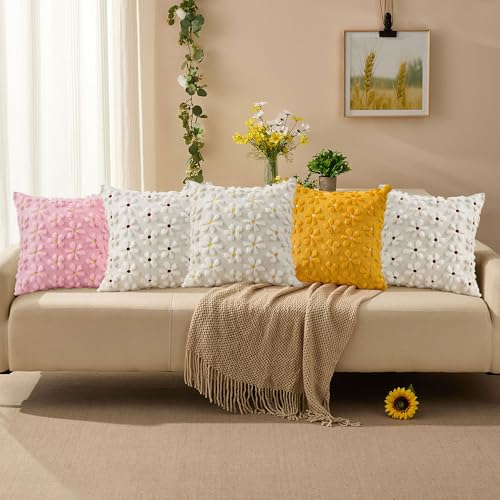 Spring Summer Pillow Covers 18x18 inch Set of 2 Pink Daisy