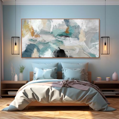 Green and White Canvas Wall Art Contemporary Wall Decor Abstract Poster Printing 36"x70" Office Art Pictures Bedroom Decorations