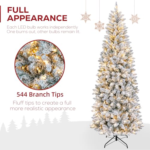 6 ft Pencil Prelit Christmas Tree with Snow Flocked Branches