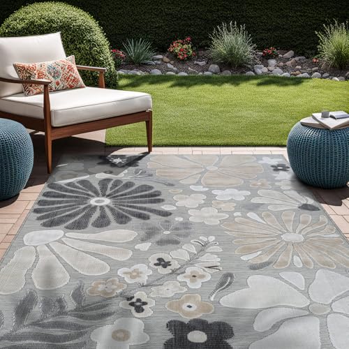 Outdoor Rug 6x9 Modern Floral Tropical Area Rugs for Outdoor and Indoor Patio Easy to Clean Non Shedding Living Room Porch Garden Washable Outside Carpet (58.5 Sq Ft)