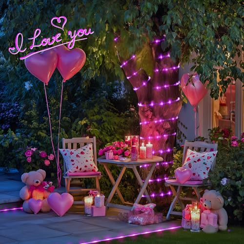 2 Pack 100LED Pink Solar Rope Lights Outdoor Waterproof (33 Foot)