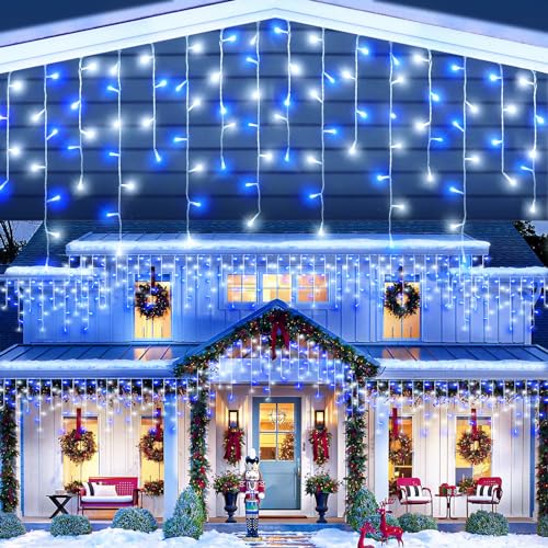 Blue and White Christmas Lights 66ft 640 LED Icicle Lights for Outside