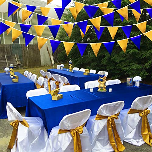 Royal Blue Gold Party Decoration Navy Blue Gold Triangle Pennant Banner Flag Metallic Fabric Bunting Garland for Graduation Birthday Wedding Retirement Bridal Shower Nautical Ahoy Achor Party Supplies (36 Count)