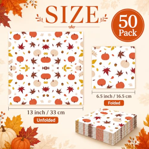 50 Pcs Fall Napkins 6.5 x 6.5 inch (50 Count)
