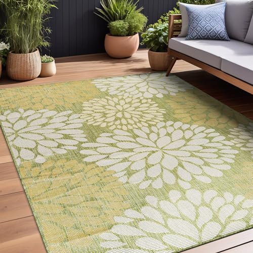 Outdoor Rug 9x12 Modern Exotic Tropical Leaf Area Rugs for Indoor and Outdoor Patio Deck Porch Garden Water Resistant Washable Outside Carpet