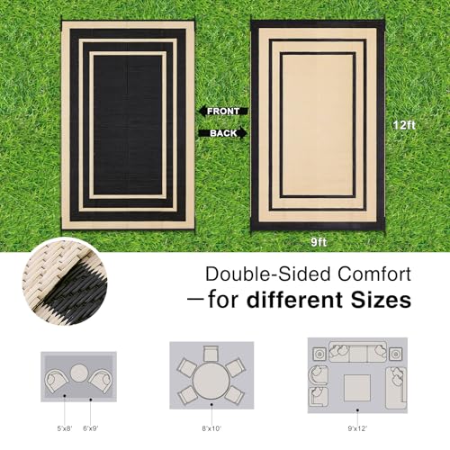 Outdoor Rug 9x12 ft Waterproof Reversible Mat
