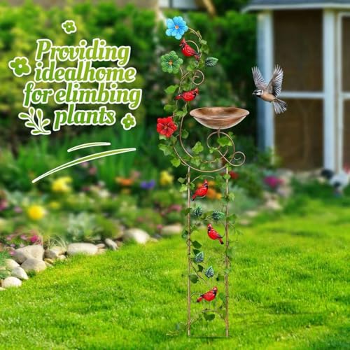 Metal Bird Bath with Trellis for Outside