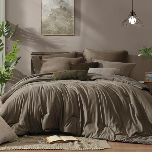 King Size Comforter Set 7 Pieces Taupe Grey Bed in a Bag