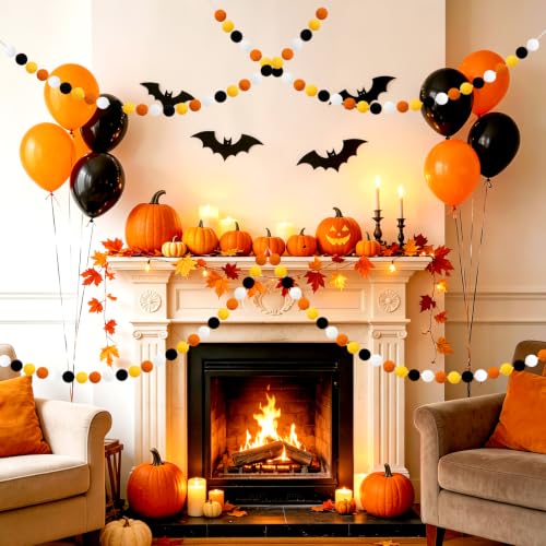 4 Pack 26.3 Ft Halloween Pom Pom Garlands Decorations (26.5 Foot)
