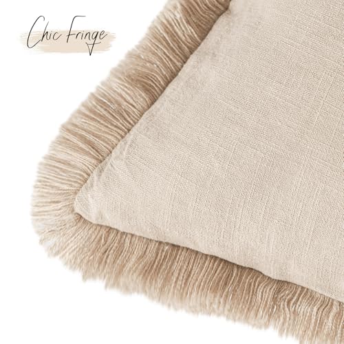 Decorative Linen Fringe Throw Pillow Covers 18×18 Inch (2 Count)