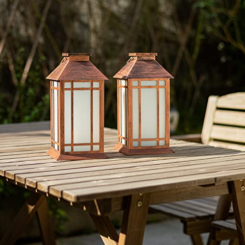 13 Inch Outdoor Decorative Lanterns with LED Candle Timer 2 Pack Brown (2 Count)