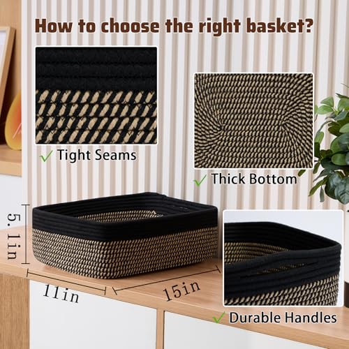 Large Shallow Organizing Baskets 15x11x5.1 Inches (2 Count)