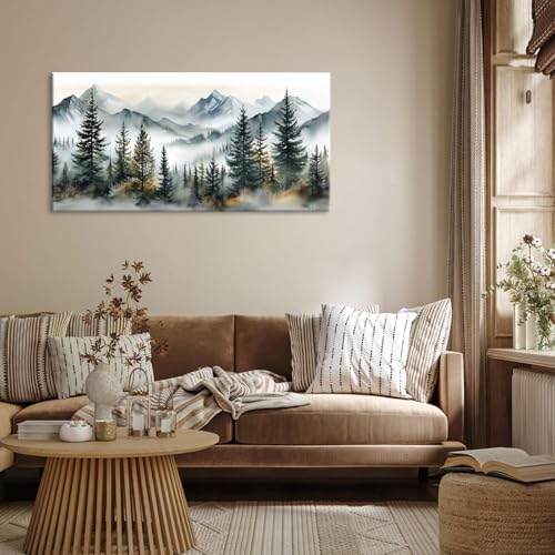 Watercolor Forest Wall Art for Living Room Modern Mountain Canvas Painting Prints Foggy Woods Bedroom Landscape Office Wall Art Decor