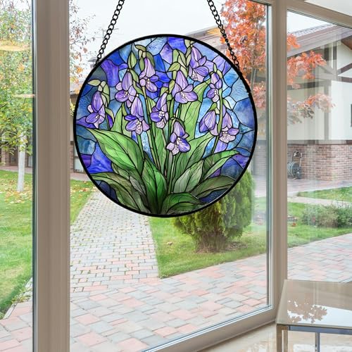 Stained Glass Window Hanging Suncatcher Purple Flower Gifts for Women 6.3"