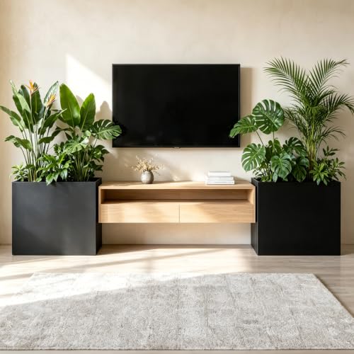 Metal Rectangular Planter 30" L x 12" W x 24" H Tall Black Metal Planter