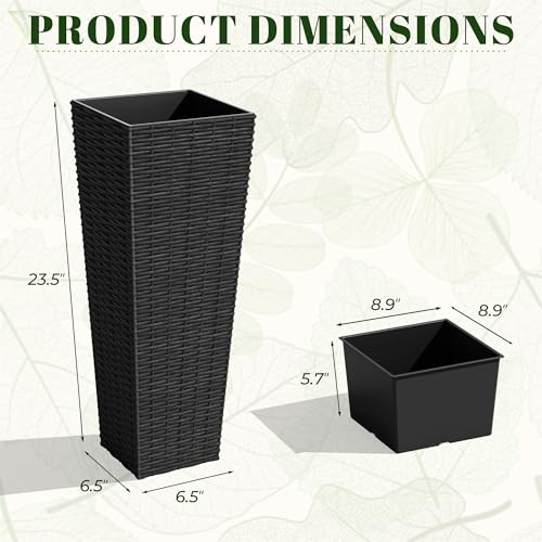 23.5" Front Porch Resin Rattan Tall Planters 2 Pack (2 Count)