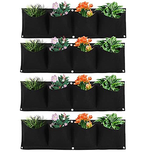 Vertical Hanging Outdoor Wall Planter 4Pcs 4 Pocket Plant Grow Bag Wall Mounted Reusable Degradable Felt Garden Planter
