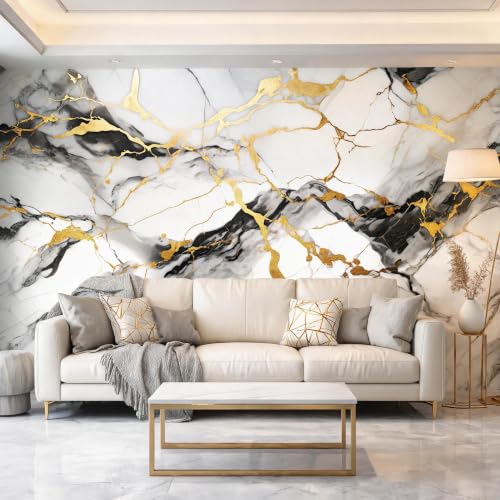 Black and Gold Marble Wallpaper Peel and Stick Abstract Wall Mural