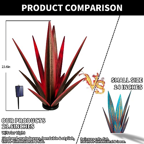 24" Large Metal Agave Plant Outdoor Decor with Solar Light