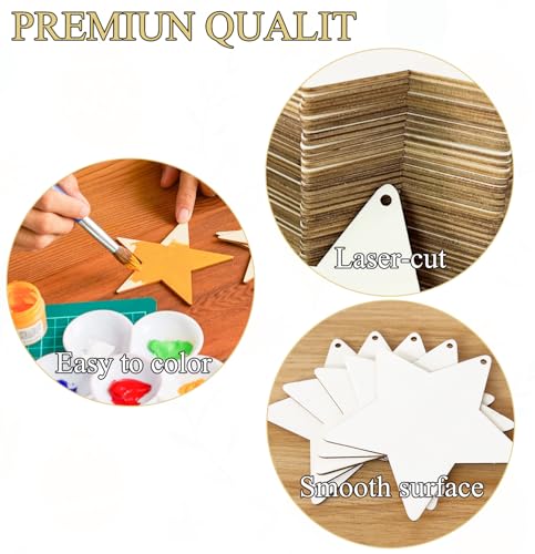 FCECOR 4" 100PCS Wooden Stars for Crafts (100 Count)