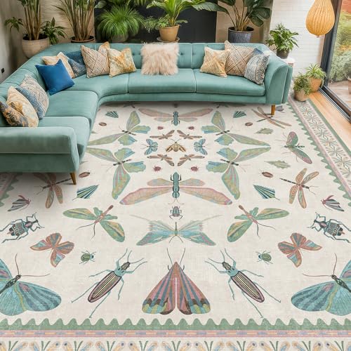 7x9 Green Butterfly Rugs for Kids Bedroom (63 Sq Ft)