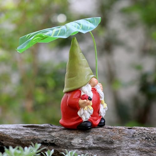 Garden Female Gnome Statue Decoration with Leaf Umbrella