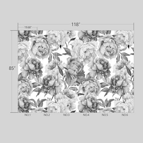 Grey Peony Floral Wallpaper Peel and Stick wall Mural for Bedroom Living Room