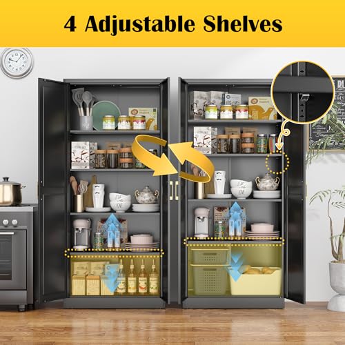 71"Metal Pantry Storage Cabinet with Doors & 4 Adjustable Shelves