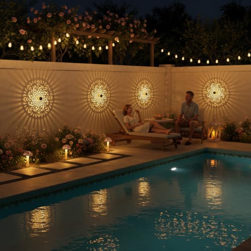 2 Pack Solar Fence Lights Metal Solar Powered Outdoor Deck Step Wall Lights Mandala Theme Waterproof Fence Light for Garden Post Patio Backyard Yard Decor (2 Count)