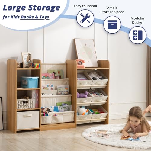 Kids Bookshelf and Toy Storage with 7 Removable Bins