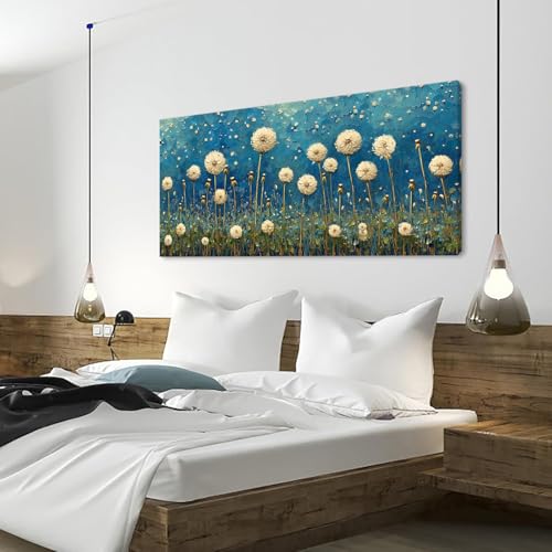Teal Dandelion Wall Art for Living Room Abstract Blowball Canvas Painting Prints Large Flower Floral Grassland Bedroom Decoration Modern Artwork Decor
