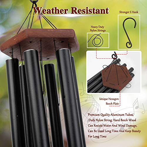 Memorial Wind Chimes 44 inch Black Deep Tone Sympathy Gift Patio Porch Home