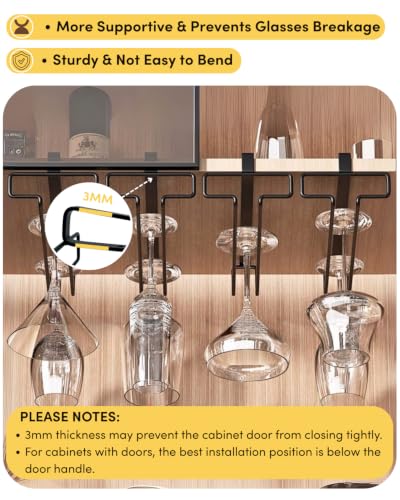 Wine Glass Holder 2PCS Stemware Rack Hanger Under Cabinet Wine Glass Rack Kitchen Hanging Storage Rack Organizer