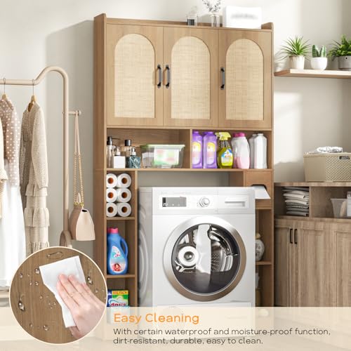 Over The Toilet Storage Cabinet with 3 Rattan Barn Doors