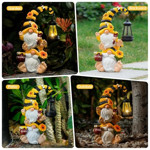 Solar Bee Garden Gnomes with LED Lantern