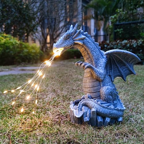 Dragon Solar Garden Statues Outdoor Decoration with LED Light Strings