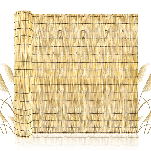 Reed Fencing Rolls Natural Bamboo Fence 4 Feet High Privacy Screen Curtains Fence for Balcony Patio Garden Backyard Shades Outdoor 4FT X 16.4FT （Yellow） (65.6 Sq Ft)