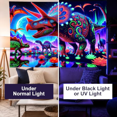 Blacklight Tapestry Dinosaur Dino Bedroom Decor 78 x 59 Inch