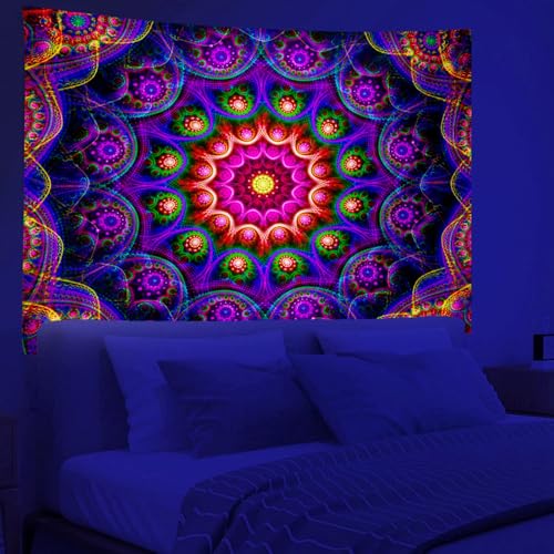 Blacklight Trippy Mandala Tapestry