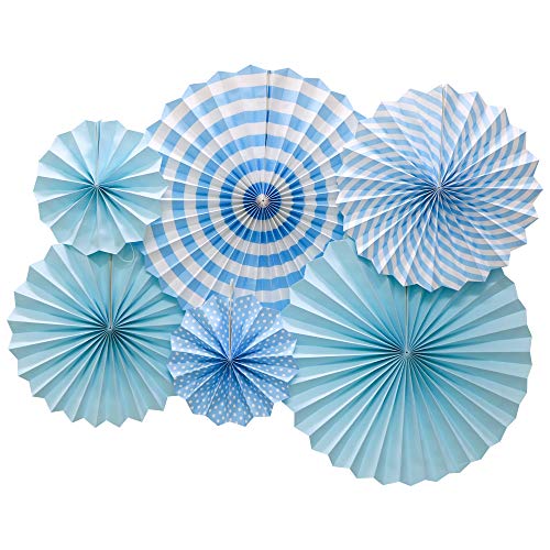 6 Pack Blue Hanging Paper Fans
