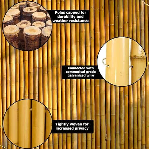 Caramel Brown Bamboo Fence Roll Outdoor Fencing Panels 4 ft H x 8 ft L