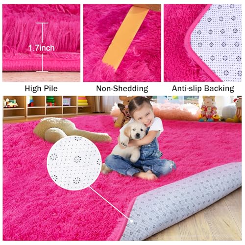 Soft Fluffy Rug for Girls Bedroom 2x3 Feet Hot Pink