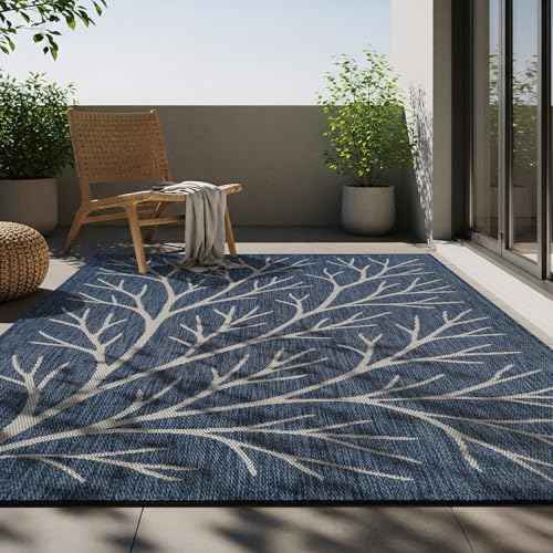 Washable Indoor Outdoor Rug 5x7 Modern Area Rugs Branch Pattern Non Shedding Waterproof Easy Clean Patio Deck Porch Living Room Bedroom Garden RV (35 Sq Ft)